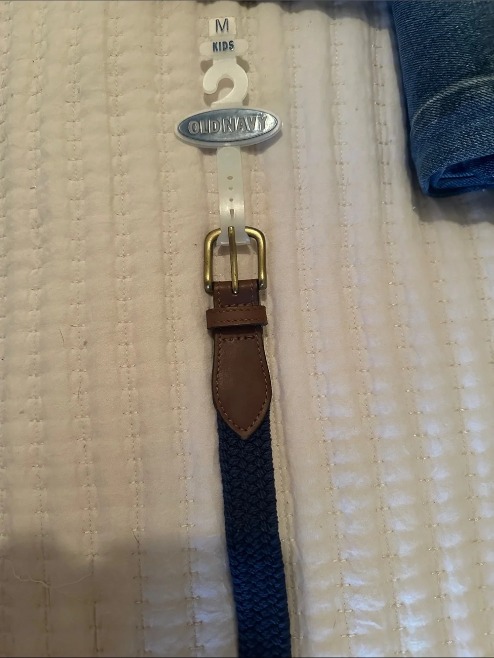 Old Navy Boys Stretch Navy Braided Belt with Brown Leather Trim NWT